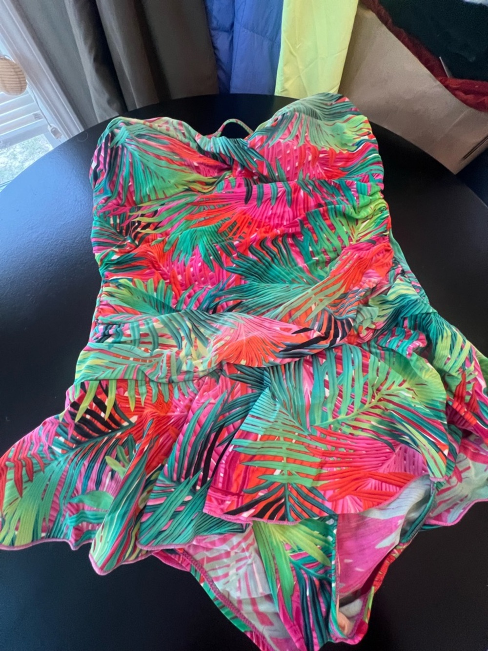 Tropical Leaf One-Piece Swimdress in Bright Neon Colors